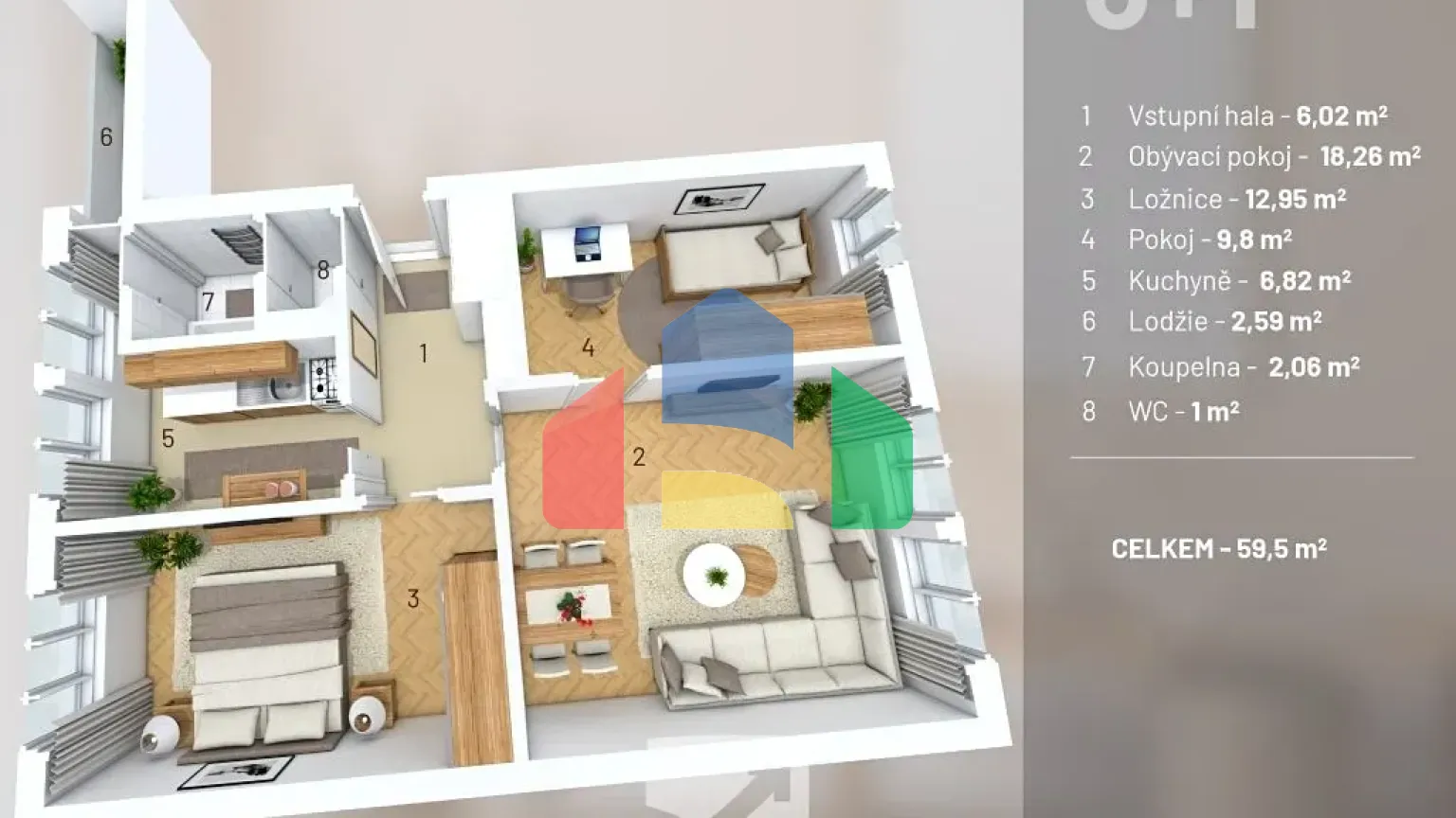 На продажу квартира 3+1 62 m²