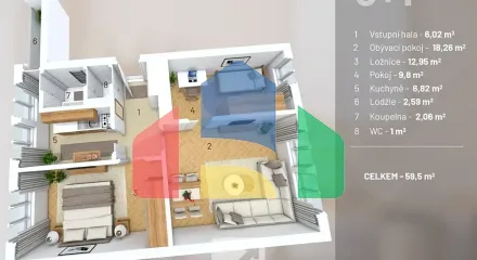 На продажу квартира 3+1 62 m²