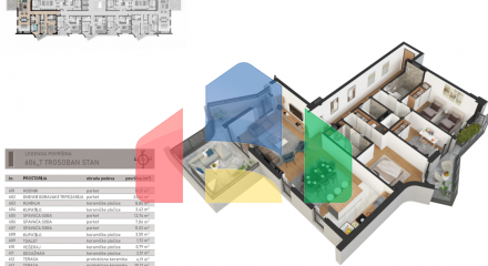 Three-bedroom apartments in an apartment building in Bar on the sixth floor.