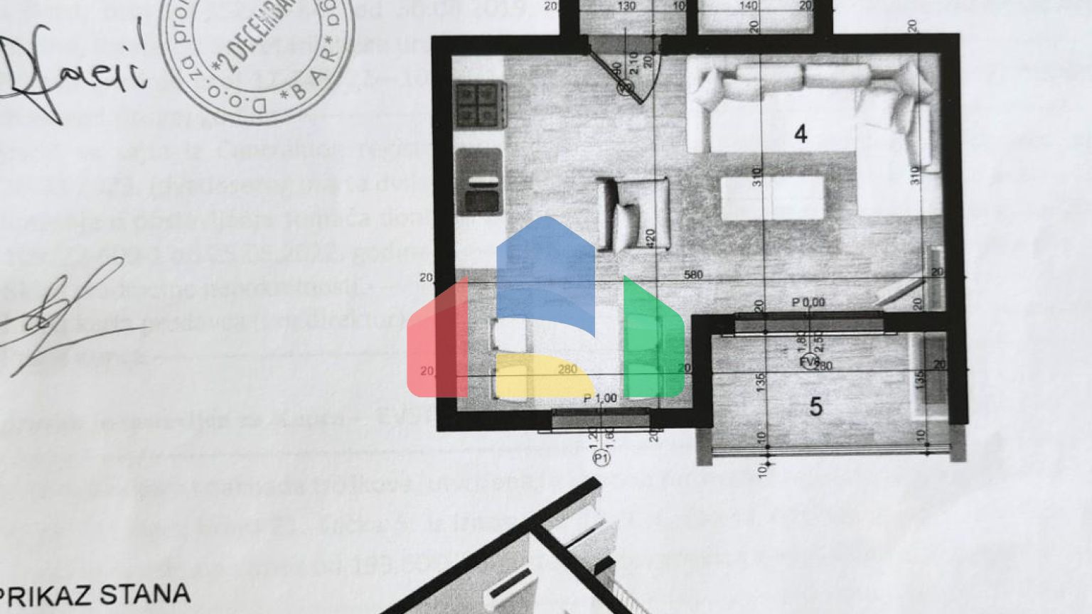 Студия в городе Бар с видом на море меблирована