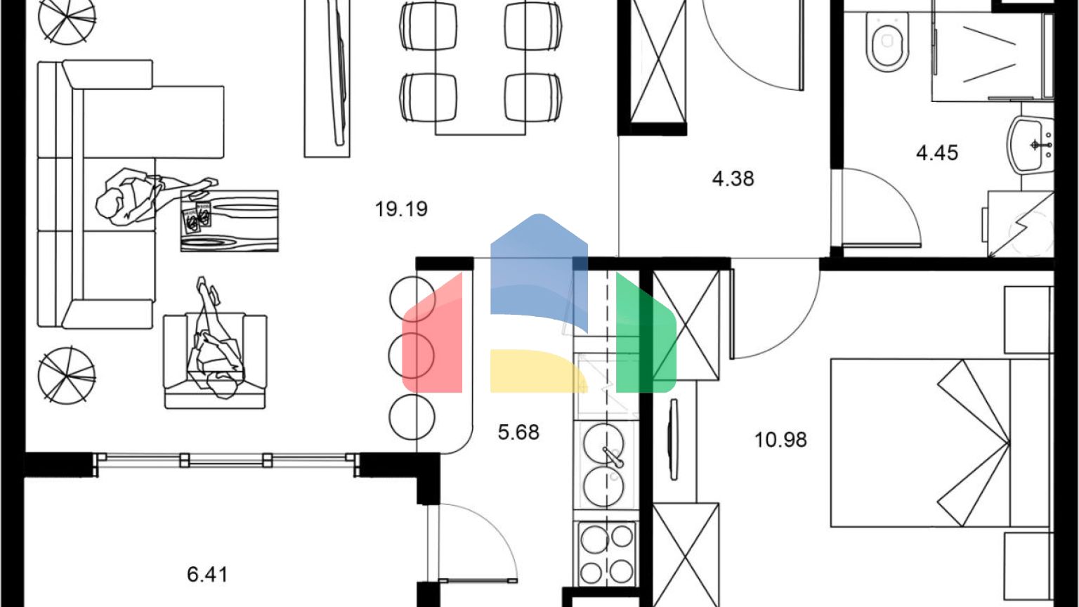 Квартира с 1 спальней с панорамным видом на море и горы в Бечичи
