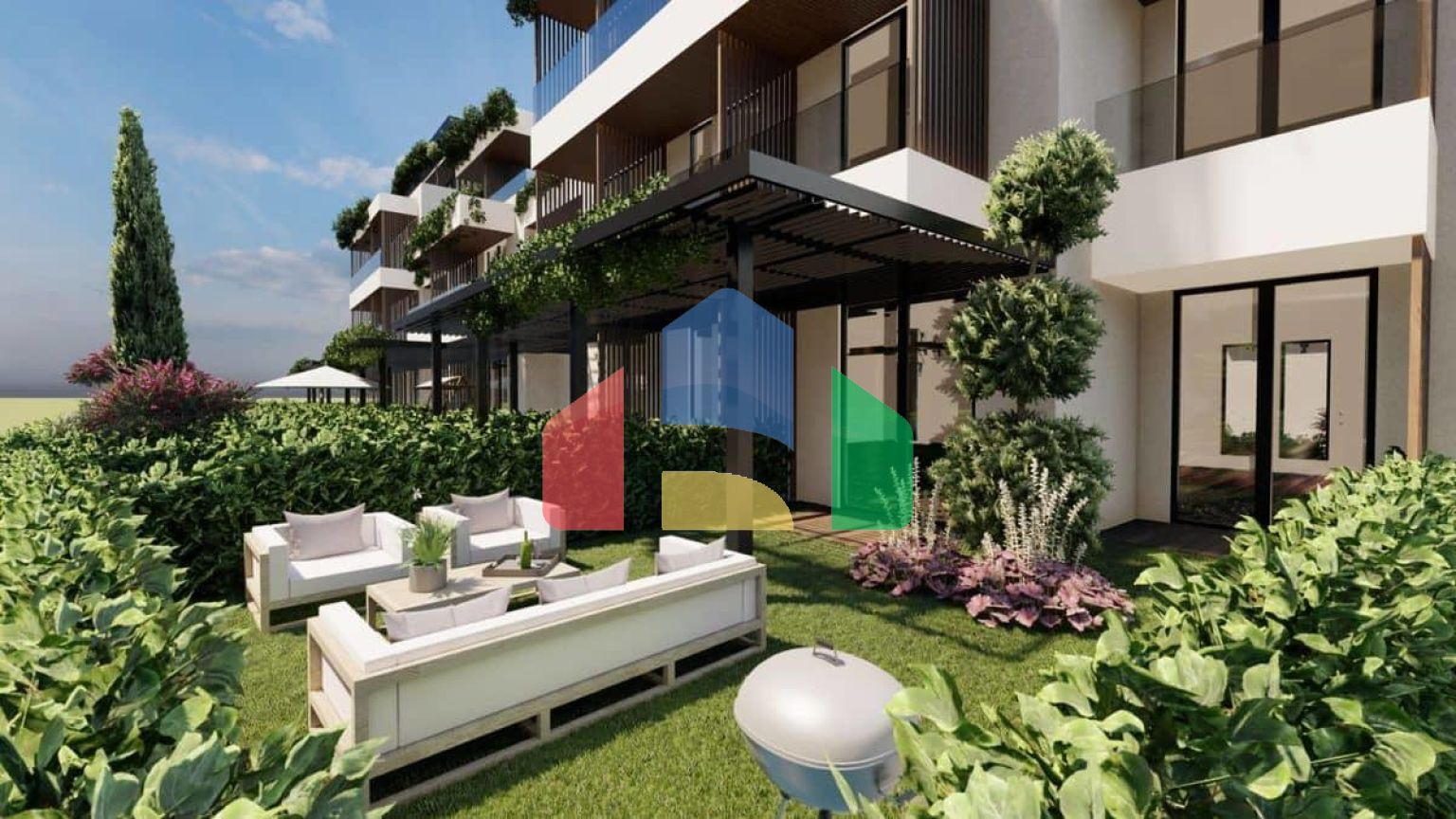 Студия с садом и террасой в новом комплексе с бассейном в Бока-Которском Заливе