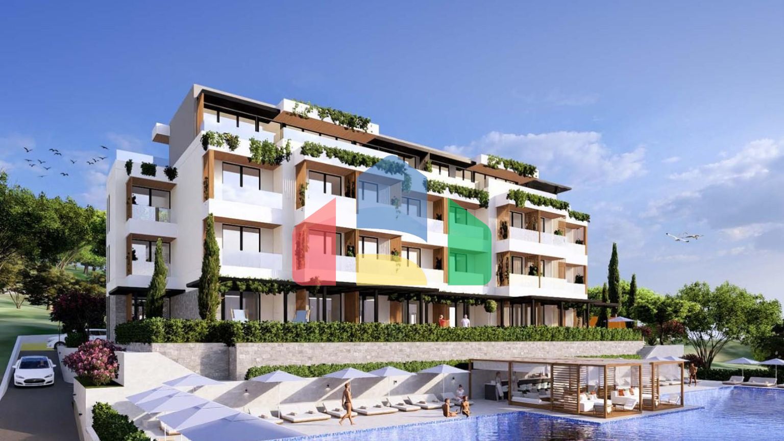 Апартамент 1+1 с приватным садом в новом комплексе с бассейном в Бока-Которском заливе