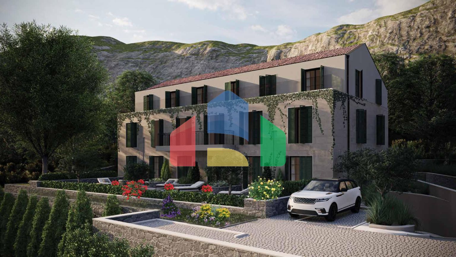 Двухкомнатная квартира с террасой в 90 метрах от моря в Прчане, Которский залив