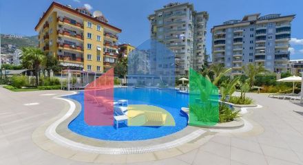 Сучасна квартира 1 + 1 в новому комплексі з видом на море в центрі Аланії