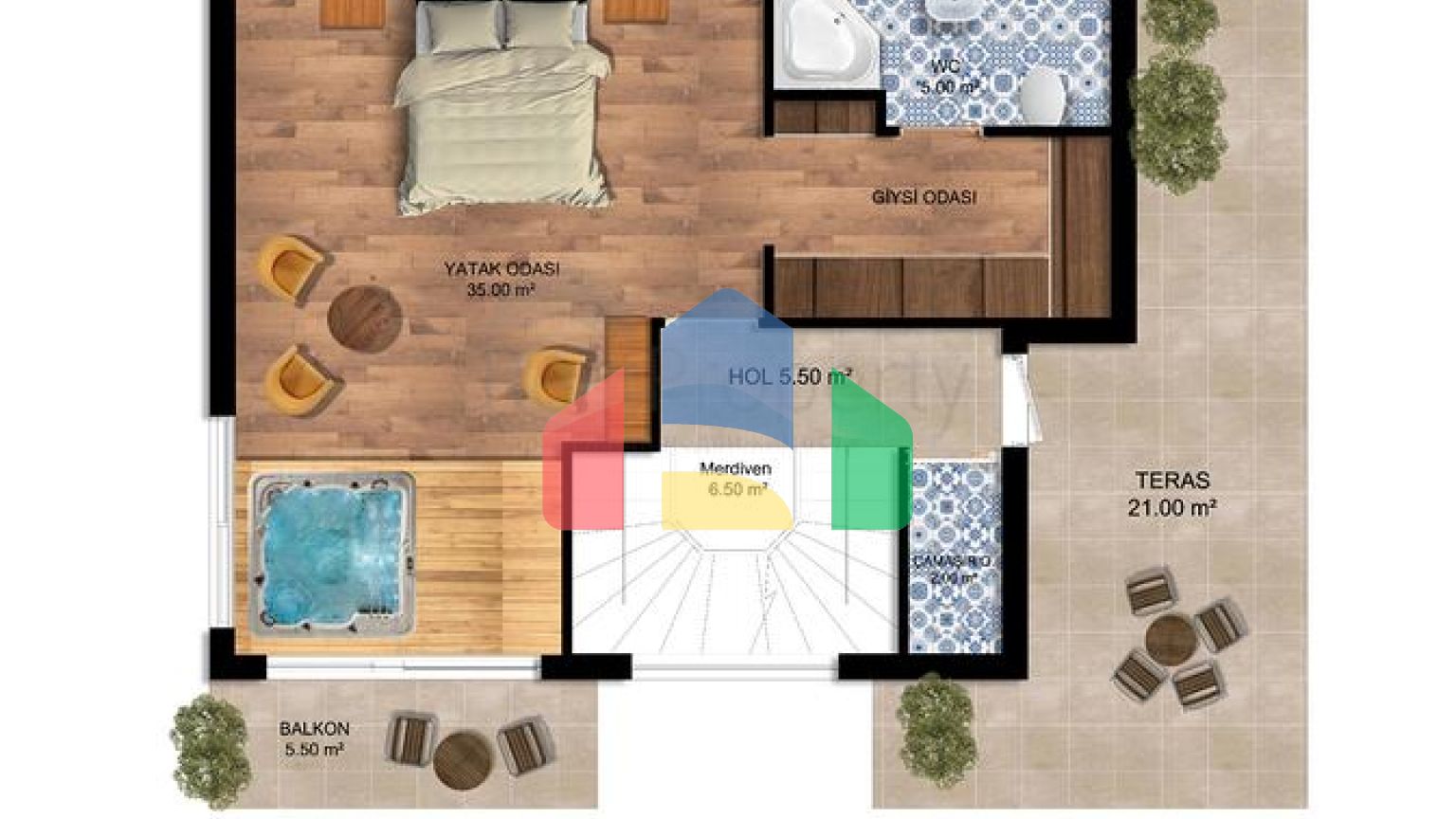 Вілли планування 4 + 1 в районі Сіде - Анталія