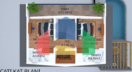 Строящаяся вилла планировки 4+1 в районе Фетхие