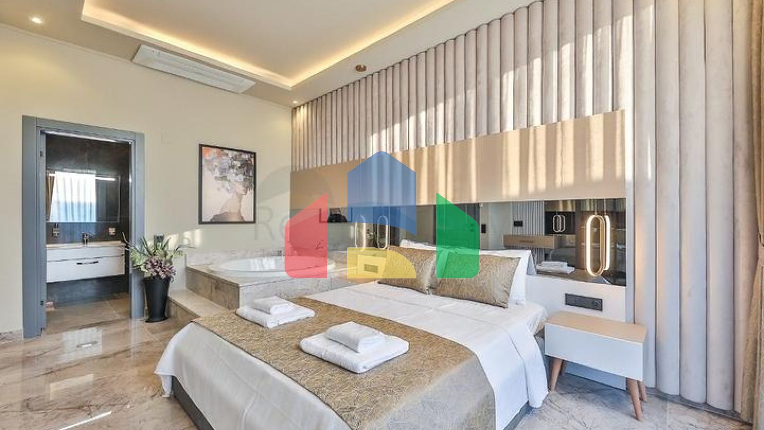 Элегантная вилла с бассейнами и видом на море в Калкане