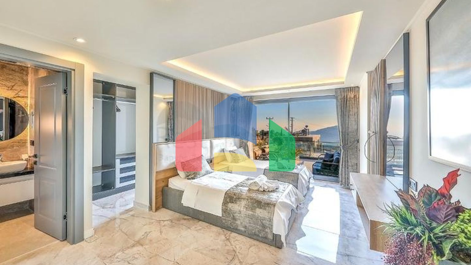 Элегантная вилла с бассейнами и видом на море в Калкане