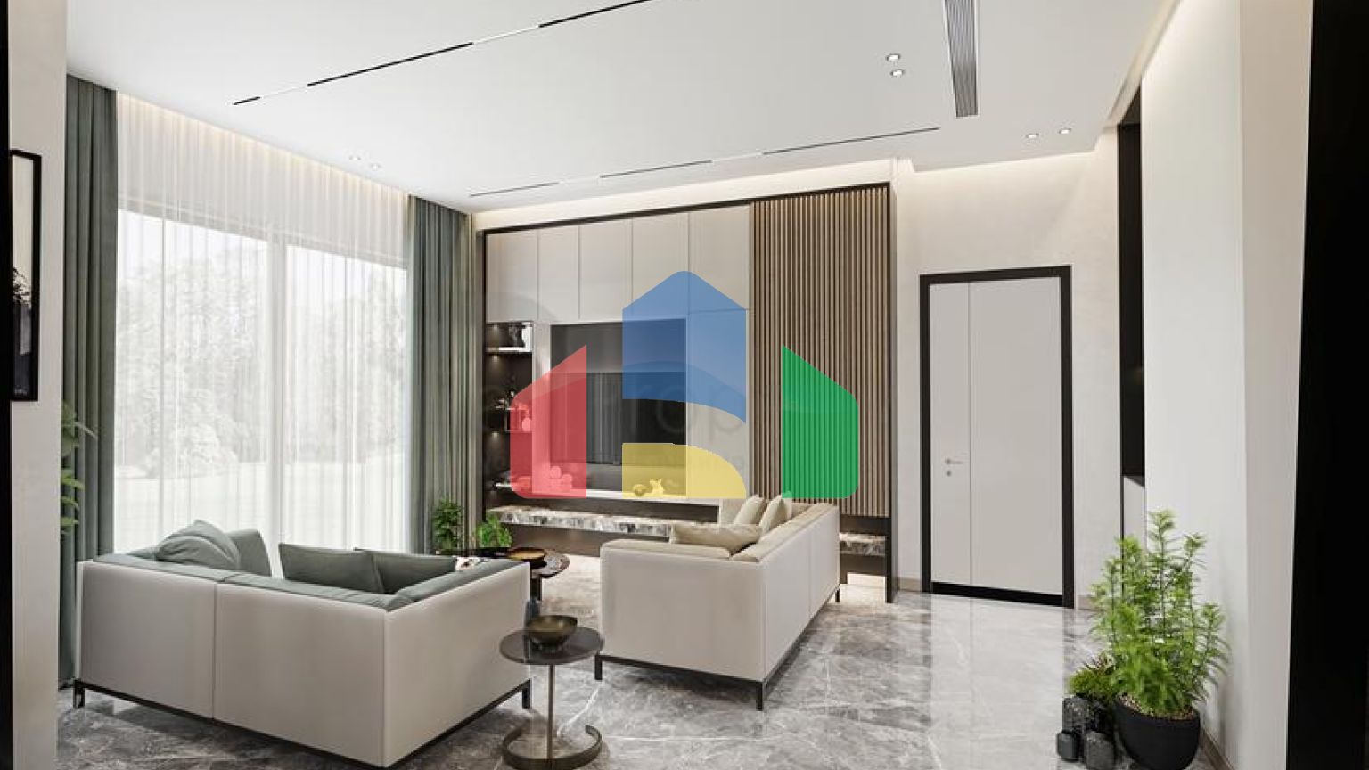 Ідеальний комплекс апартаментів, оточений пишною зеленню.