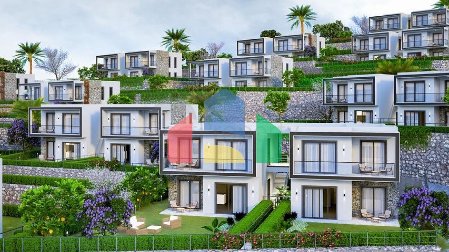 Ідеальний комплекс апартаментів, оточений пишною зеленню.