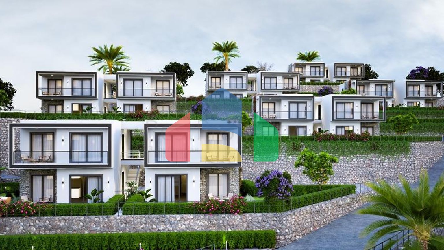 Ідеальний комплекс апартаментів, оточений пишною зеленню.