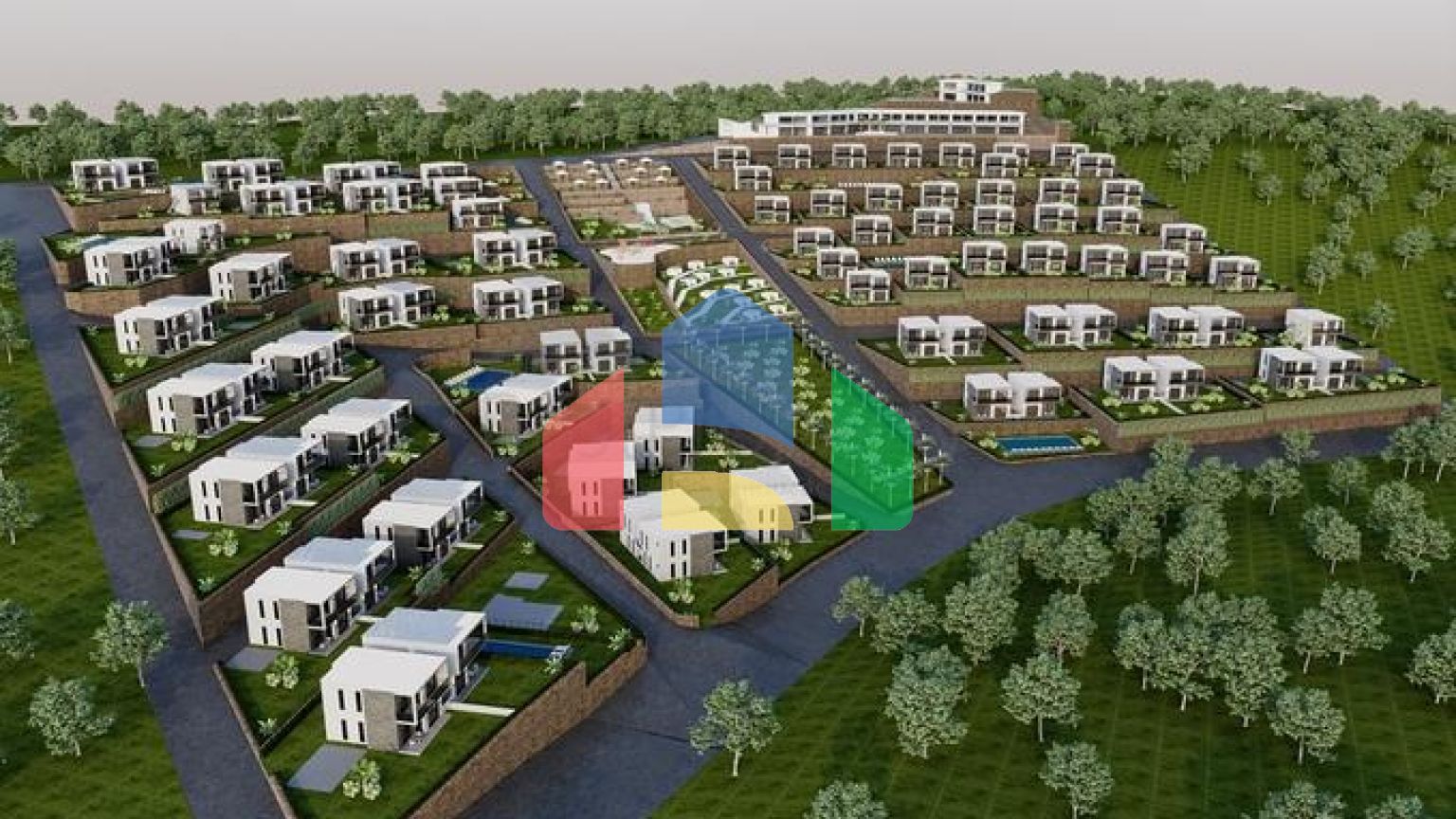 Ідеальний комплекс апартаментів, оточений пишною зеленню.