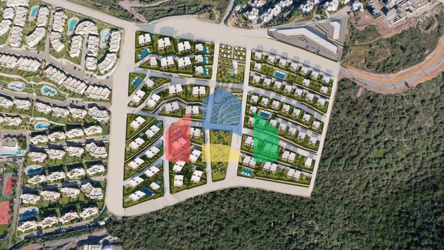 Ідеальний комплекс апартаментів, оточений пишною зеленню.