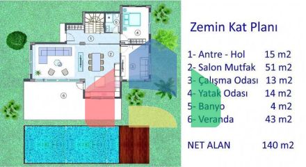 Вилла 5+1 с видом на море в Бодрум