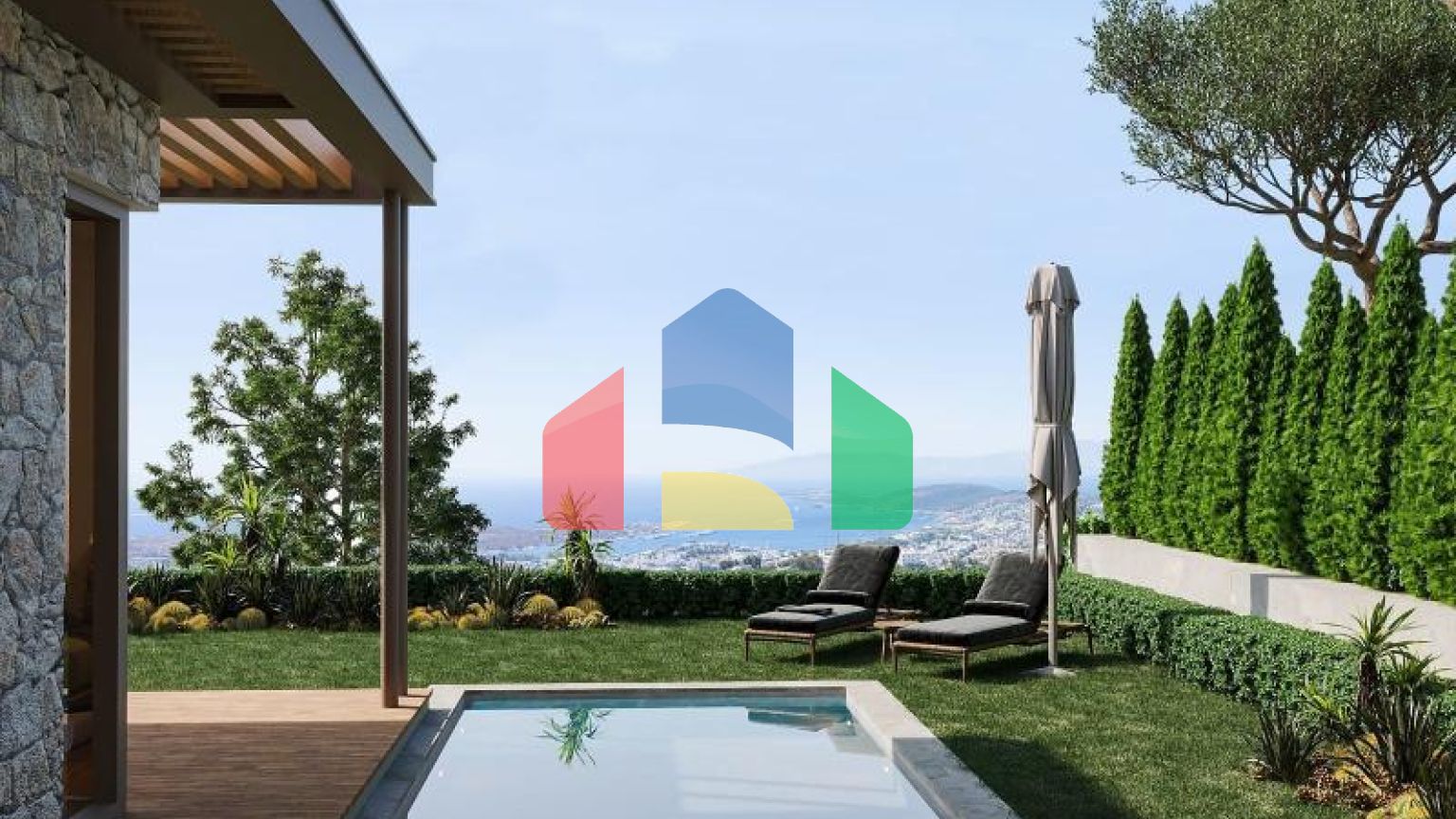 Вилла 4+1 с видом на море в Бодрум