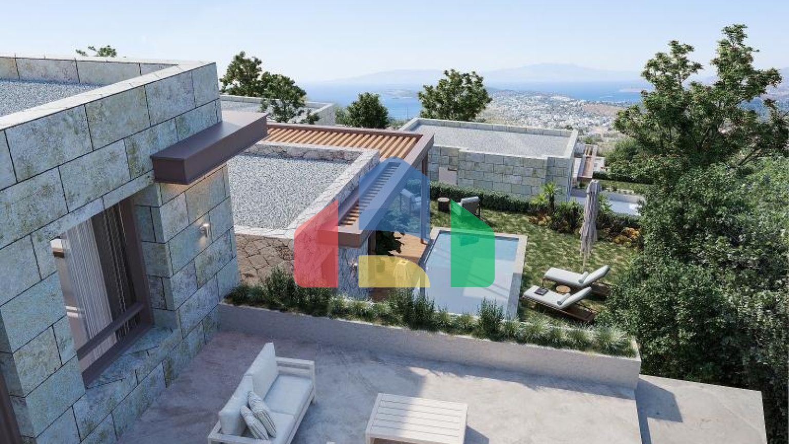 Вилла 4+1 с видом на море в Бодрум