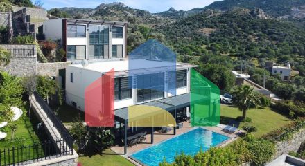 Вилла 5+1 с видом на море в Бодрум