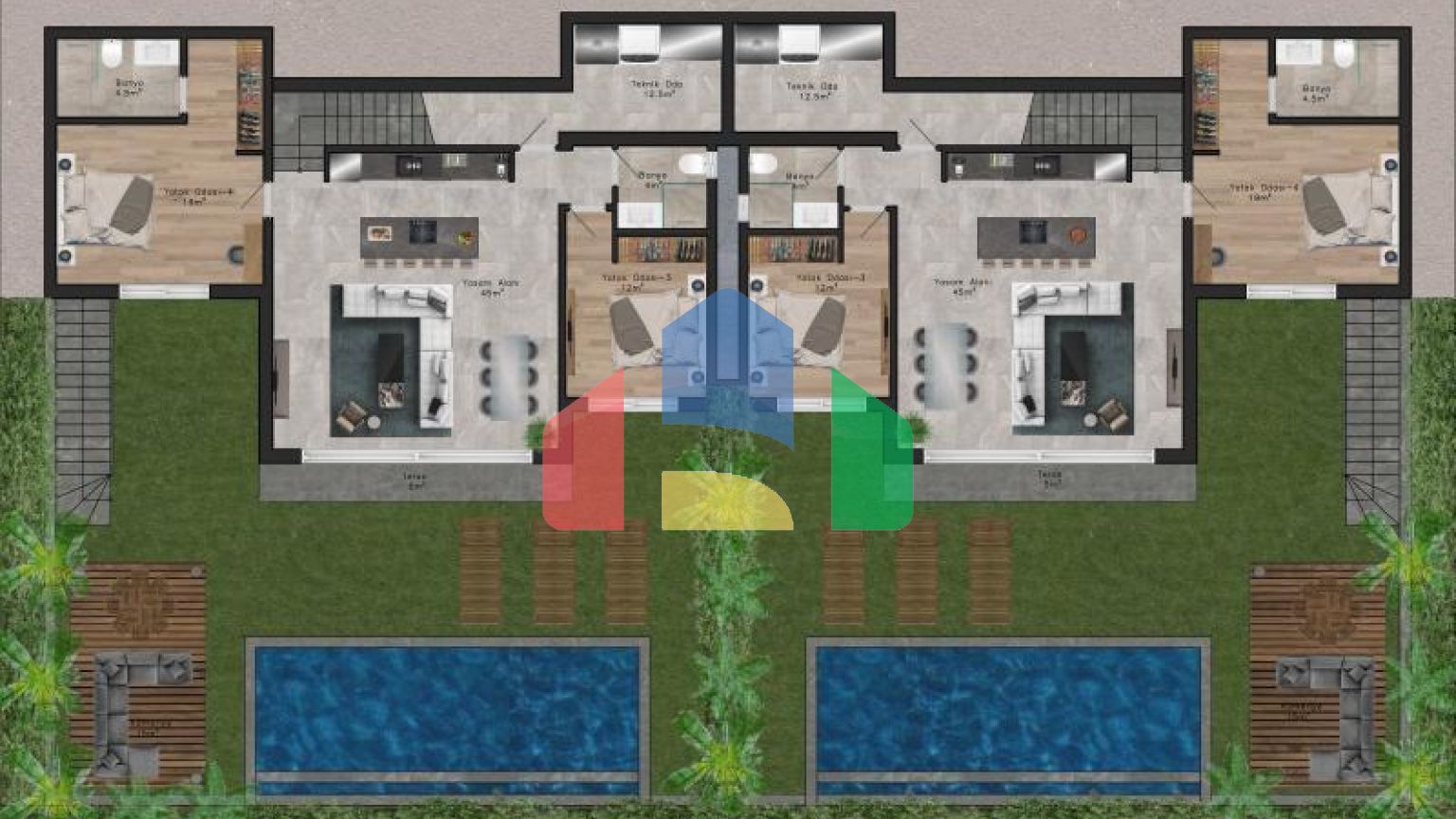 Вилла 5+1 с видом на море в Бодрум