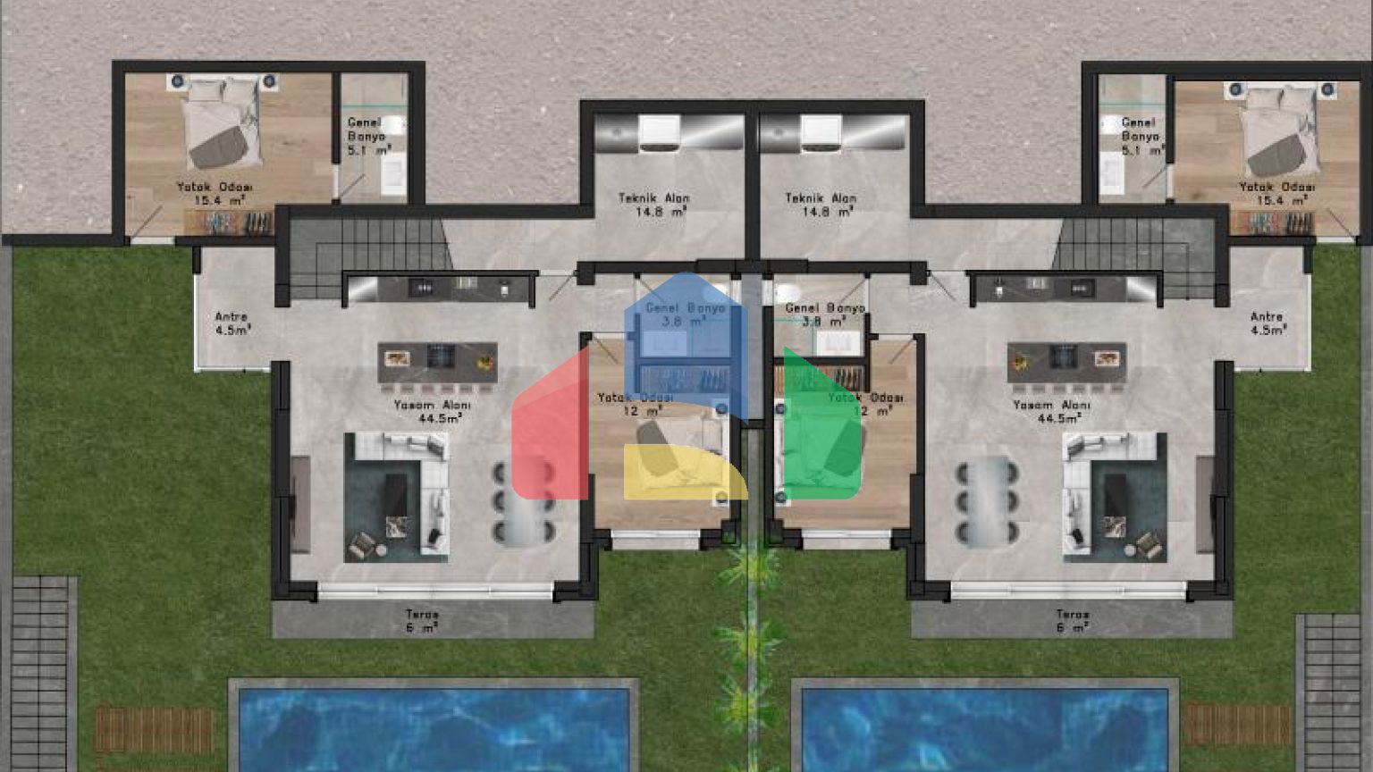 Вилла 5+1 с видом на море в Бодрум