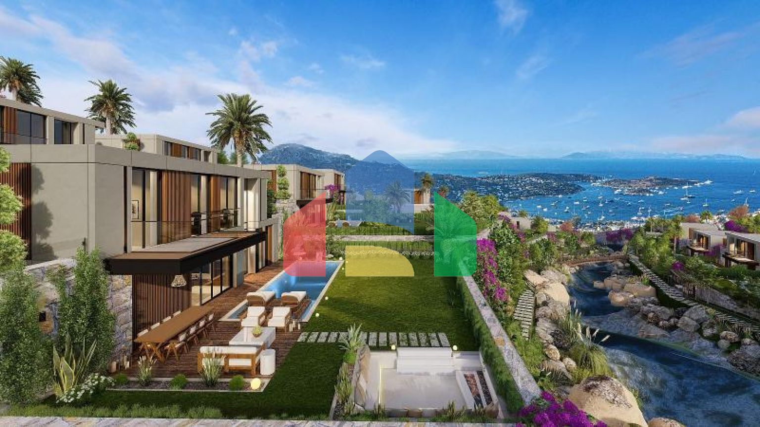 Вилла 4+1 с видом на море в Бодрум