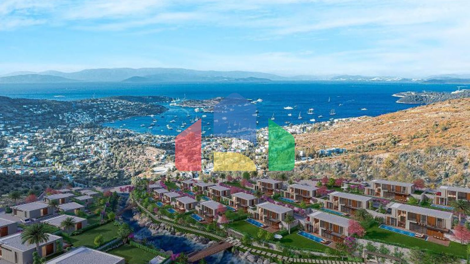 Вилла 4+1 с видом на море в Бодрум