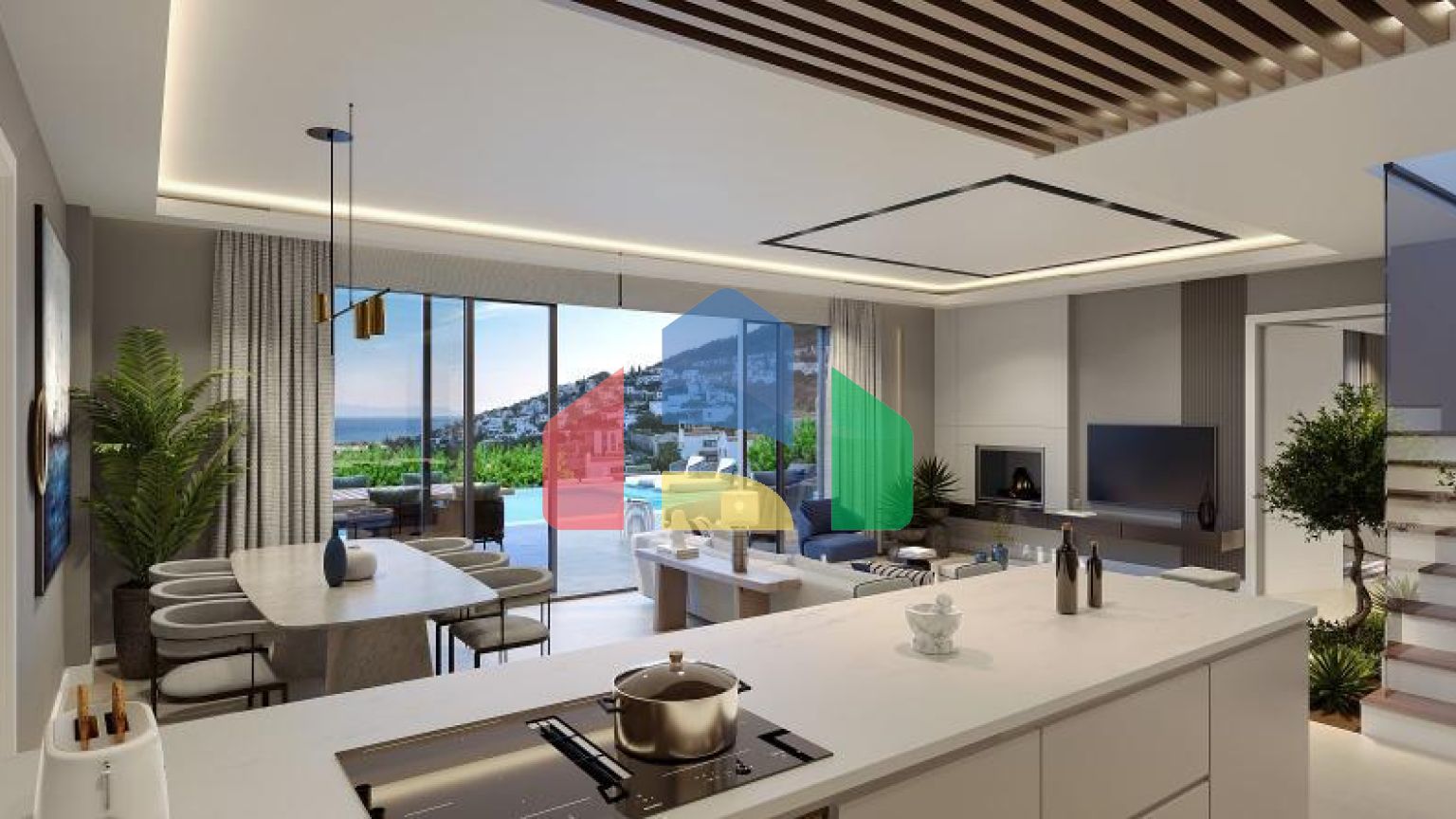 Вилла 4+1 с видом на море в Бодрум