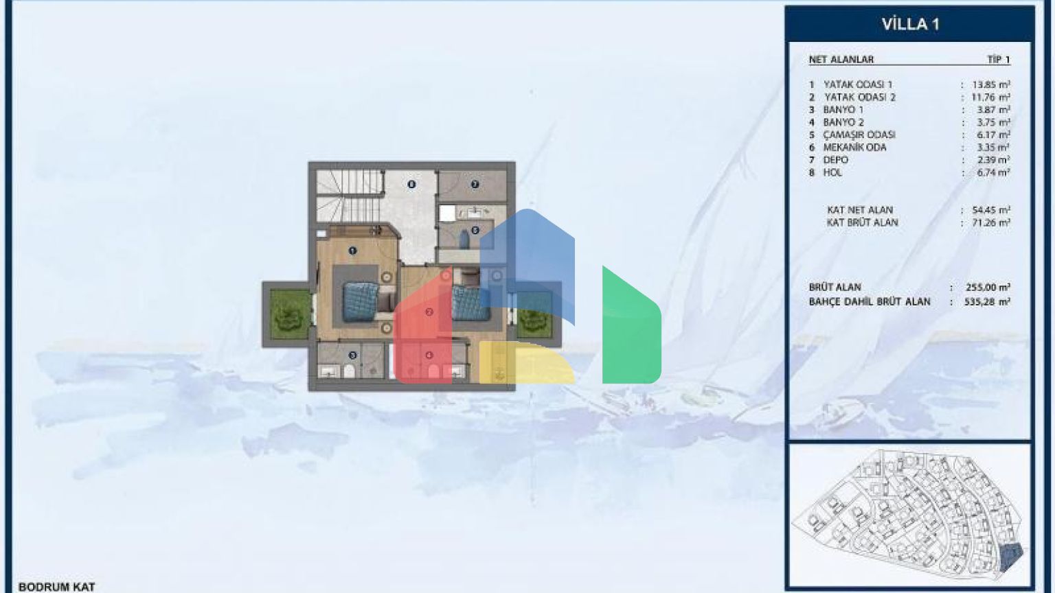 Вилла 4+1 с видом на море в Бодрум