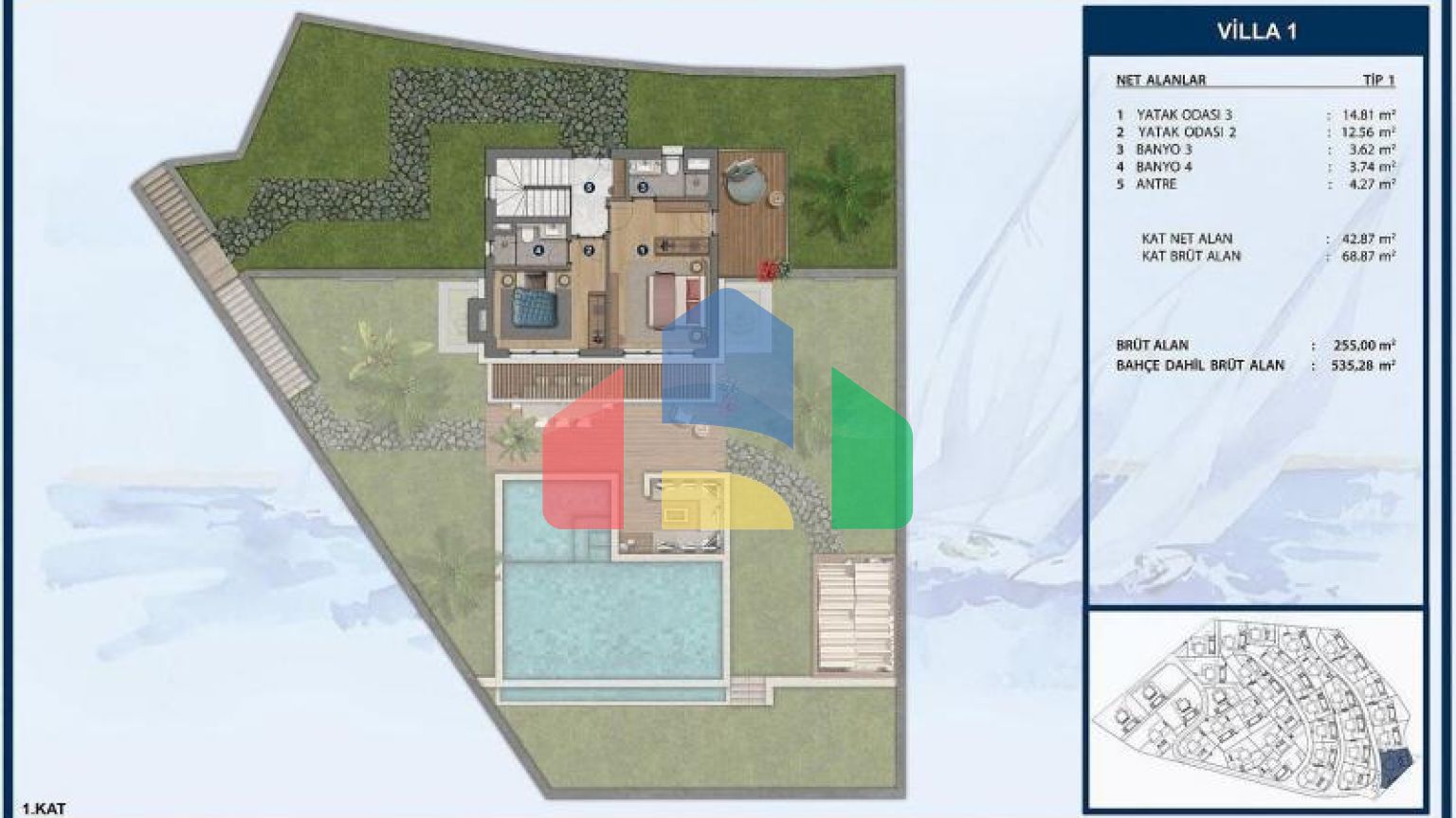 Вилла 4+1 с видом на море в Бодрум
