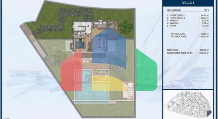 Вилла 4+1 с видом на море в Бодрум