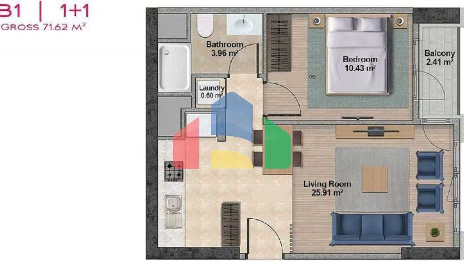 Квартира 2+1 с видом на море в Стамбуле