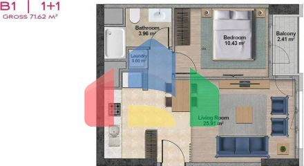 Квартира 2+1 с видом на море в Стамбуле