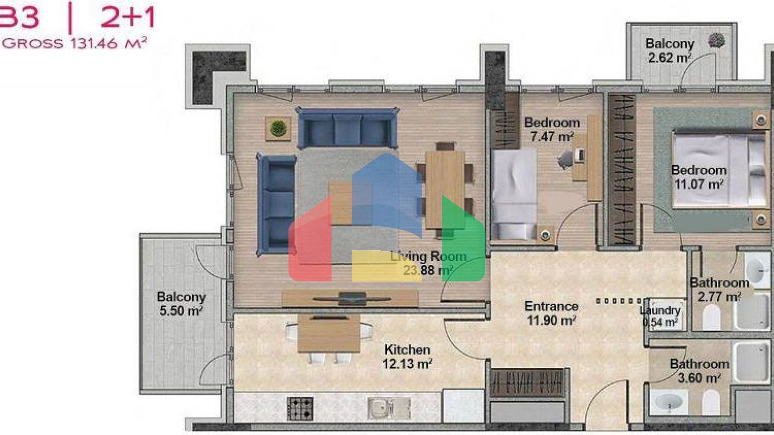 Квартира 2+1 с видом на море в Стамбуле