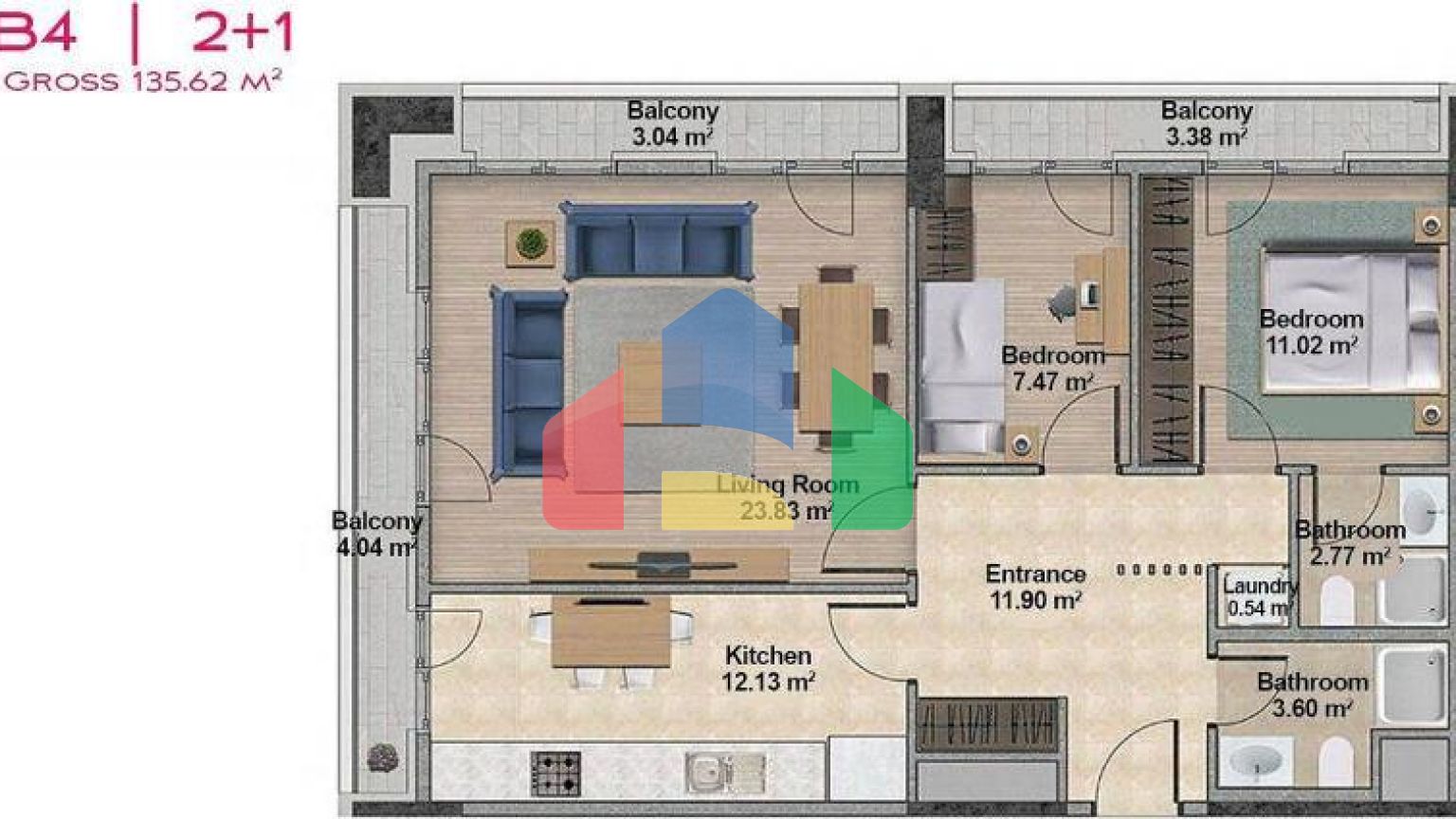 Квартира 2+1 с видом на море в Стамбуле
