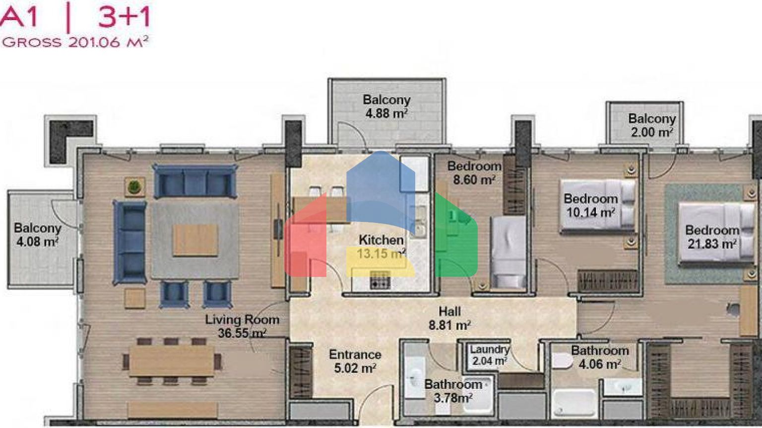 Квартира 2+1 с видом на море в Стамбуле