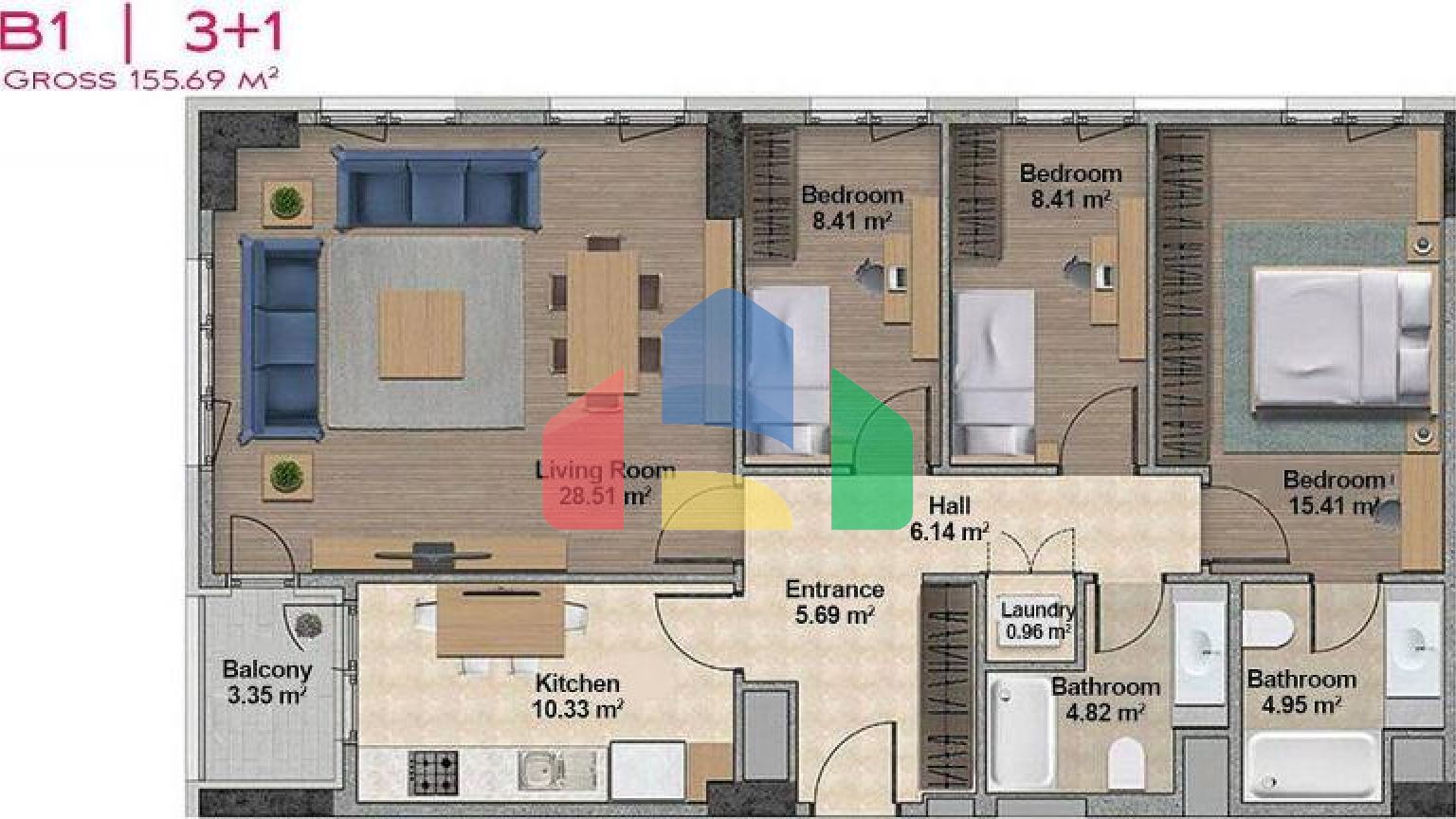 Квартира 4+1 с видом на море в Стамбуле