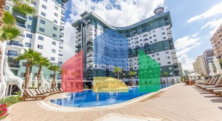 Modern furnished 2+1 apartment with resort infrastructure in the center of Mahmutlar