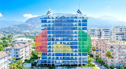 Світла квартира 1 + 1 на високому поверсі в районі Махмутлар