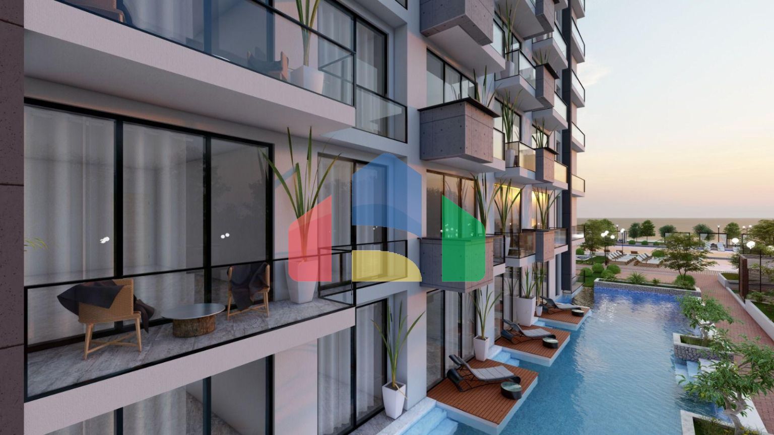 Студия 50 м2 с балконом в масштабном курортном комплексе в Газиверене