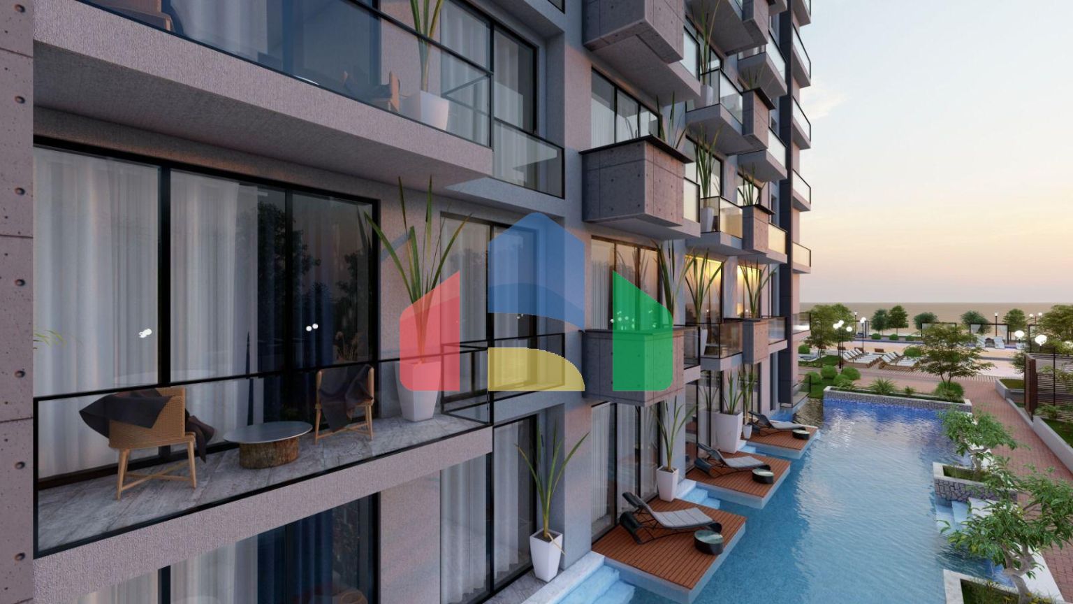 Двухкомнатная квартира 70 м2 с балконом в курортном комплексе рядом с морем