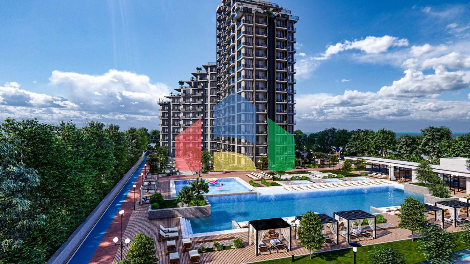 Двухкомнатная квартира 70 м2 с балконом в курортном комплексе рядом с морем