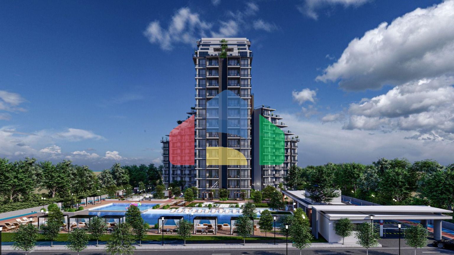 Квартира 2+1 (132м2) с балконом 7м2 и террасой 38м2 в комплексе рядом с морем