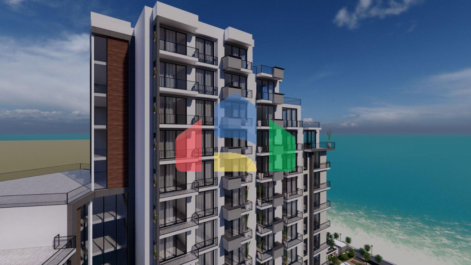 Квартира 2+1 (132м2) с балконом 7м2 и террасой 38м2 в комплексе рядом с морем