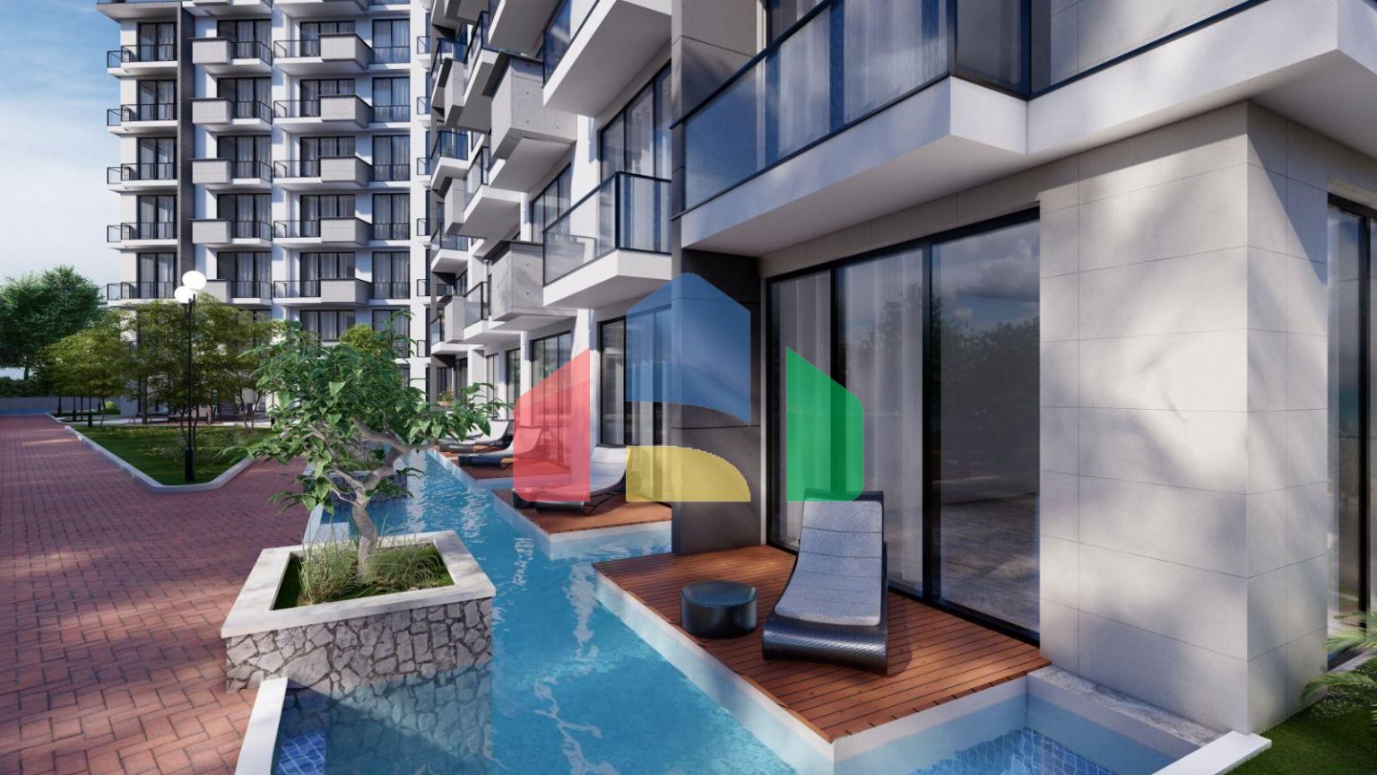 Квартира 2+1 (132м2) с балконом 7м2 и террасой 38м2 в комплексе рядом с морем