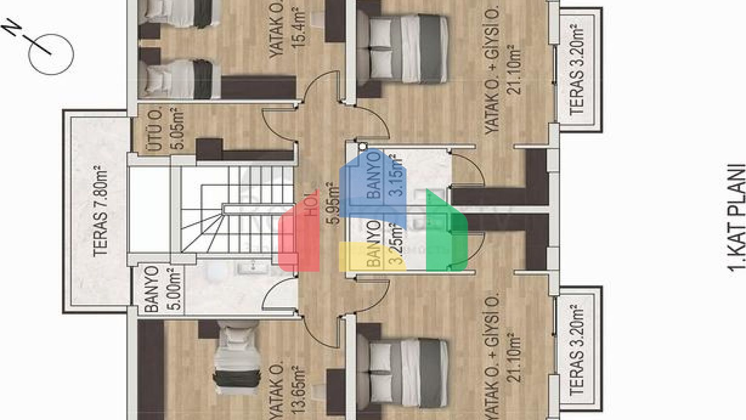 Вилла планировки 5+1 в микрорайоне Эрменек - Анталия