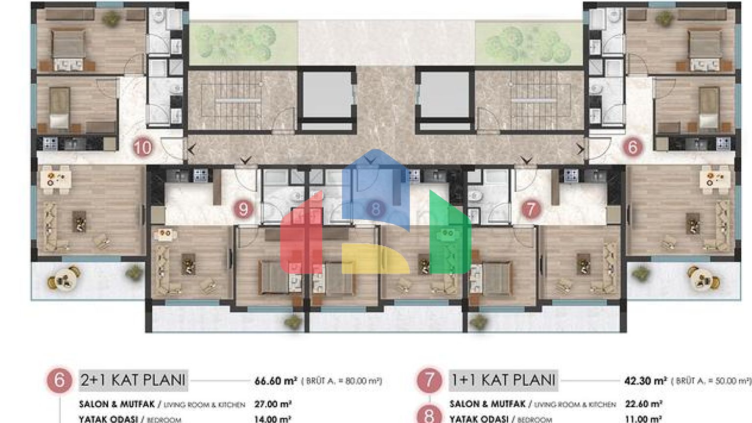 Квартири планування 1 + 1, 2+1 і 3+1 в мікрорайоні Ерменек - Анталія