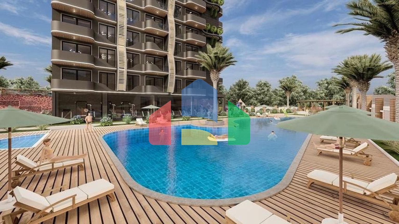 Современная квартира 1+1 в благоустроенном жилом проекте в районе Авсаллар