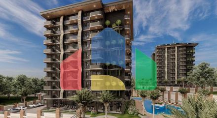 Современная квартира 1+1 в благоустроенном жилом проекте в районе Авсаллар