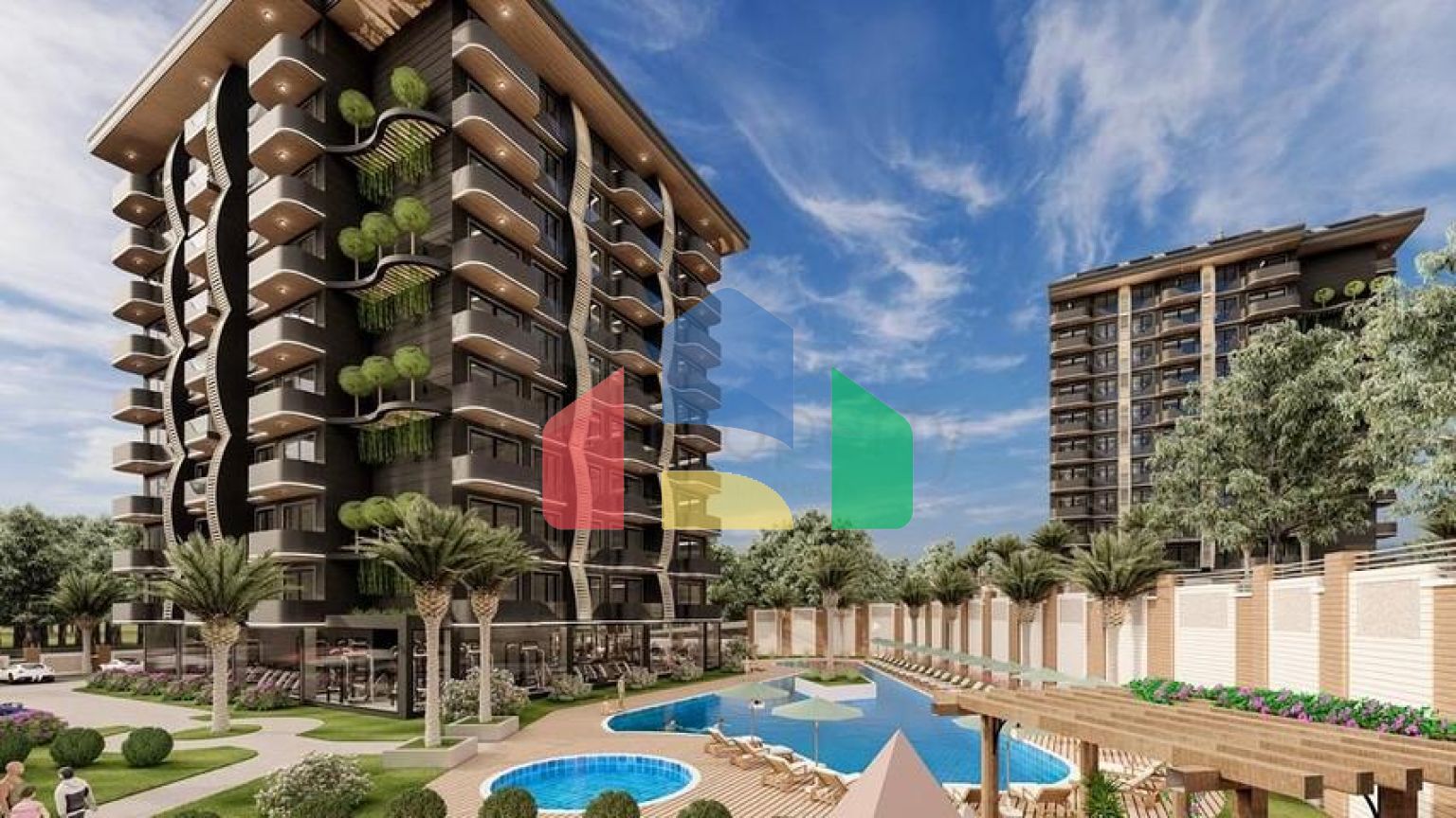 Современная квартира 1+1 в благоустроенном жилом проекте в районе Авсаллар