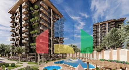 Современная квартира 1+1 в благоустроенном жилом проекте в районе Авсаллар